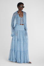 Load image into Gallery viewer, Pure silk long skirt with micro flower print and valencienne lace
