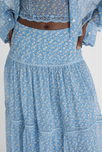 Load image into Gallery viewer, Pure silk long skirt with micro flower print and valencienne lace
