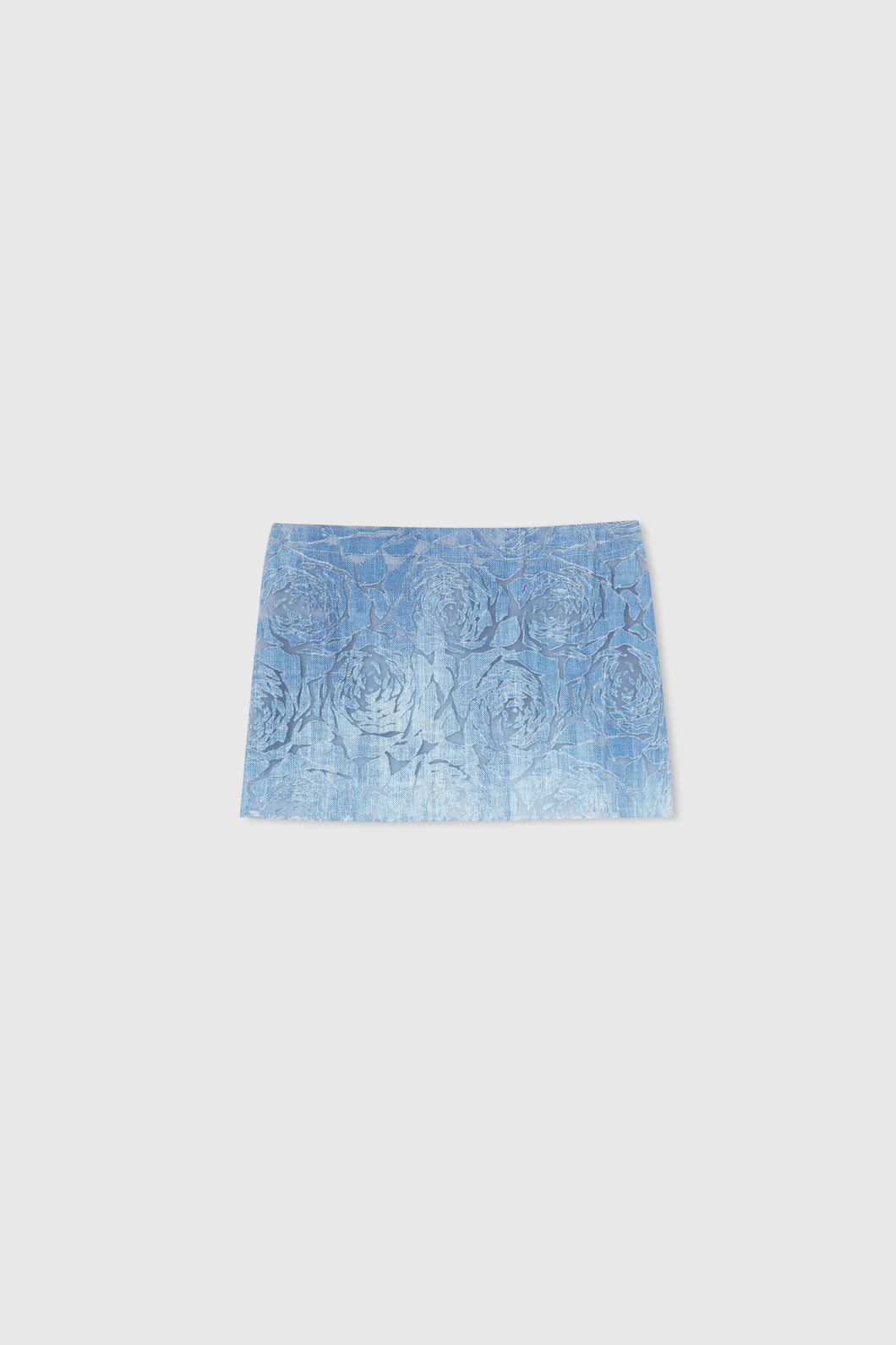 Denim miniskirt with devoré floral pattern