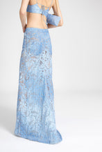 Load image into Gallery viewer, Long denim skirt with devoré floral motif
