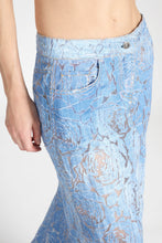 Load image into Gallery viewer, Long denim skirt with devoré floral motif
