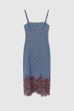 Load image into Gallery viewer, Pure silk crepe de chine dress with micro flower print and lace appliqué on the bottom
