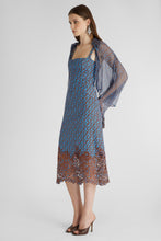 Load image into Gallery viewer, Pure silk crepe de chine dress with micro flower print and lace appliqué on the bottom
