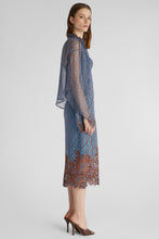 Load image into Gallery viewer, Pure silk crepe de chine dress with micro flower print and lace appliqué on the bottom
