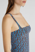 Load image into Gallery viewer, Pure silk crepe de chine dress with micro flower print and lace appliqué on the bottom
