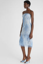 Load image into Gallery viewer, Light denim print lace bustier dress with tone-on-tone crystal appliqués
