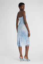 Load image into Gallery viewer, Light denim print lace bustier dress with tone-on-tone crystal appliqués
