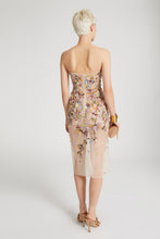 Load image into Gallery viewer, Toulle bustier dress with handmade three-dimensional embroidery and multicoloured floral crystals
