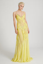 Load image into Gallery viewer, Silk chiffon long dress with handmade floral embroidery
