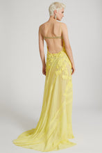 Load image into Gallery viewer, Silk chiffon long dress with handmade floral embroidery
