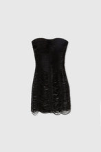 Load image into Gallery viewer, Short silk bustier dress with crystals and made with soutache technique
