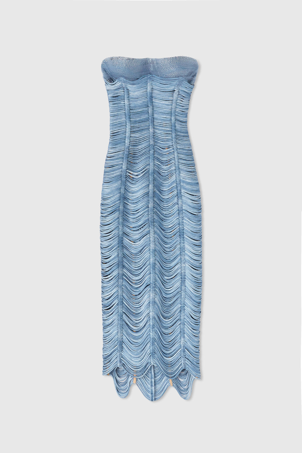 Silk midi bustier dress with crystals in soutache technique
