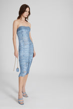 Load image into Gallery viewer, Silk midi bustier dress with crystals in soutache technique
