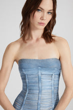 Load image into Gallery viewer, Silk midi bustier dress with crystals in soutache technique

