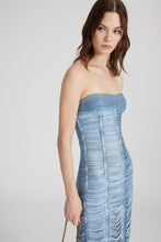 Load image into Gallery viewer, Silk midi bustier dress with crystals in soutache technique
