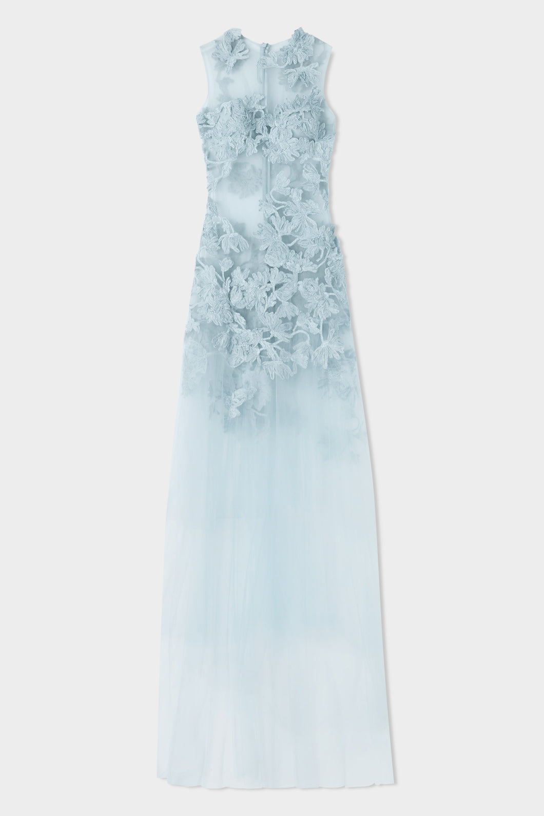Long toulle dress with handmade degrade floral embroidery