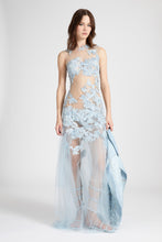 Load image into Gallery viewer, Long toulle dress with handmade degrade floral embroidery
