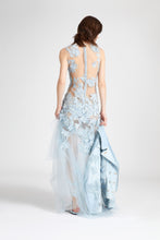 Load image into Gallery viewer, Long toulle dress with handmade degrade floral embroidery
