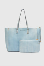 Load image into Gallery viewer, Shopping bag in marocain jeans print with internal clutch
