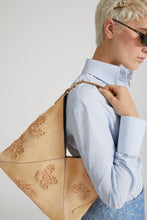 Load image into Gallery viewer, New Dudu in beige nuvolato suede with handmade silk chiffon creponne floral embroidery
