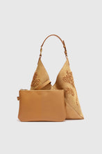 Load image into Gallery viewer, New Dudu in beige nuvolato suede with handmade silk chiffon creponne floral embroidery
