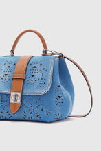Load image into Gallery viewer, Mini Liza in denim with geometric cut-out made and finished by hand
