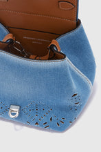 Load image into Gallery viewer, Mini Liza in denim with geometric cut-out made and finished by hand
