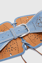 Load image into Gallery viewer, Denim corset with laces and geometric carving
