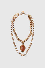 Load image into Gallery viewer, Necklace with double chain and semi-precious brick-colored hard stone
