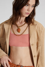 Load image into Gallery viewer, Necklace with double chain and semi-precious brick-colored hard stone
