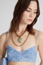 Load image into Gallery viewer, Necklace with double chain and semi-precious light blue hard stone
