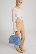 Load image into Gallery viewer, Pure cashmere crop sweater with long sleeves and three-dimensional floral embroidery made by hand
