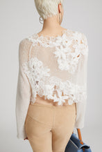 Load image into Gallery viewer, Pure cashmere crop sweater with long sleeves and three-dimensional floral embroidery made by hand

