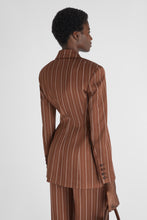Load image into Gallery viewer, Double-breasted sculptural blazer with pinstripe pattern
