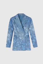 Load image into Gallery viewer, Double-breasted jacket in devorè viscose with rose motif, with denim print
