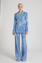 Load image into Gallery viewer, Double-breasted jacket in devorè viscose with rose motif, with denim print
