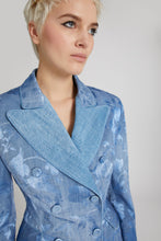 Load image into Gallery viewer, Double-breasted jacket in devorè viscose with rose motif, with denim print
