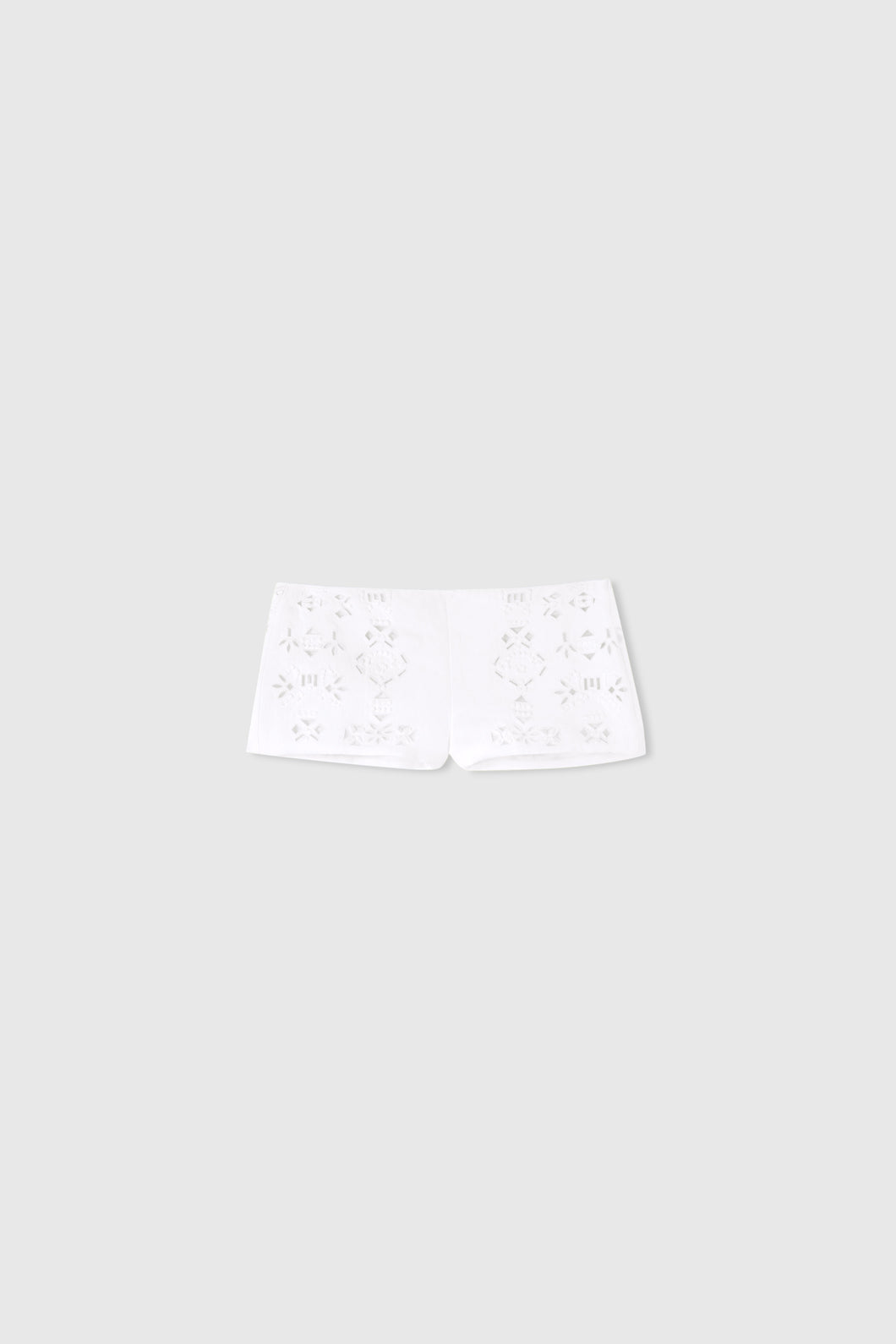 Linen blend shorts with handmade geometric pattern cutout