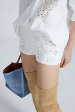 Load image into Gallery viewer, Linen blend shorts with handmade geometric pattern cutout
