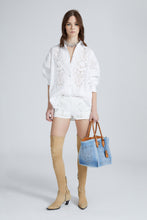 Load image into Gallery viewer, Linen blend shorts with handmade geometric pattern cutout
