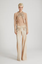 Load image into Gallery viewer, Wide trousers in marocain denim print with bead embroidery.

