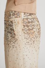 Load image into Gallery viewer, Wide trousers in marocain denim print with bead embroidery.
