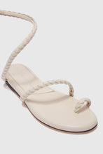 Load image into Gallery viewer, Flat sandal in smooth calfskin with hand-woven lacing

