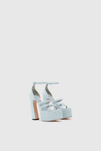 Load image into Gallery viewer, Platform in light blue nuvolato suede with hand-woven straps
