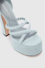 Load image into Gallery viewer, Platform in light blue nuvolato suede with hand-woven straps
