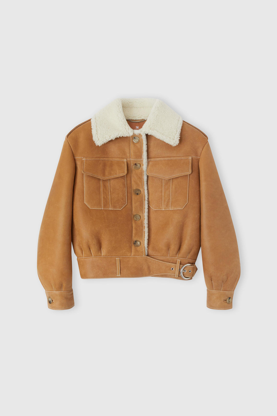 Single-breasted shearling jacket with front pockets