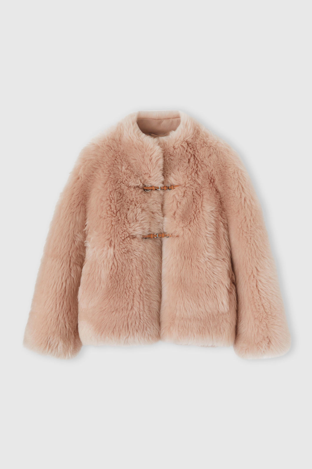 Lambskin leather over jacket with leather and gold metal details.