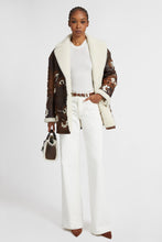 Load image into Gallery viewer, Single-breasted shearling with handmade wool thread floral embroidery
