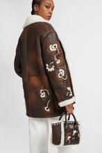 Load image into Gallery viewer, Single-breasted shearling with handmade wool thread floral embroidery

