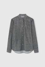 Load image into Gallery viewer, Viscose shirt with hand-applied crystals and herringbone pattern in shades of grey
